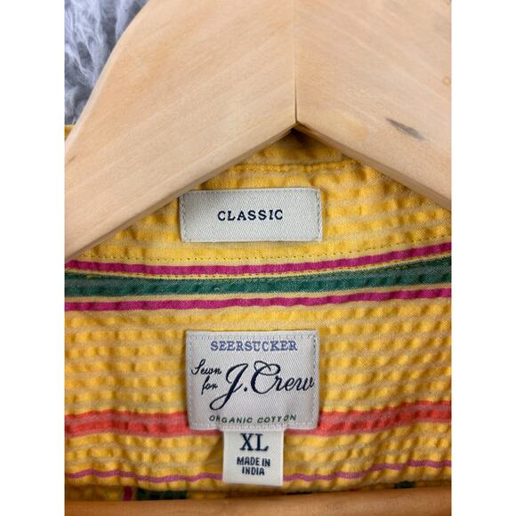J.Crew Organic Cotton Seersucker Stripe Short Sleeve Shirt Yellow XL Classic - Picture 4 of 7